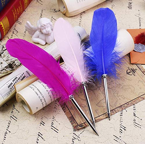 OPENDGO Natural Feather Quill Ballpoint Pen Black Ink Vintage Feather Quill Refined Plated Rod Quill Ballpoint Pen for Student School Writing,Wedding Signing Pen - Image 4