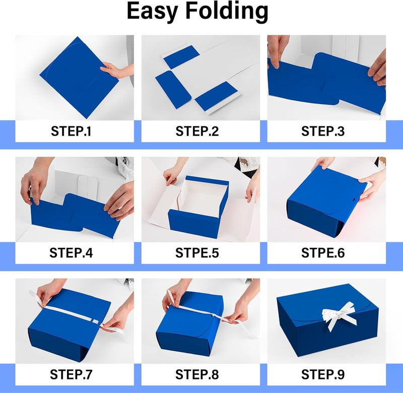 PEKGRIL 15 PCs Gift Boxes with Lids, Blue 10X8X4 Inch Gift Boxes, Bridesmaid Proposal Box with Ribbon, Kraft Paper Boxes for Wedding, Packaging, Present, Birthday, Christmas, Party - Image 4