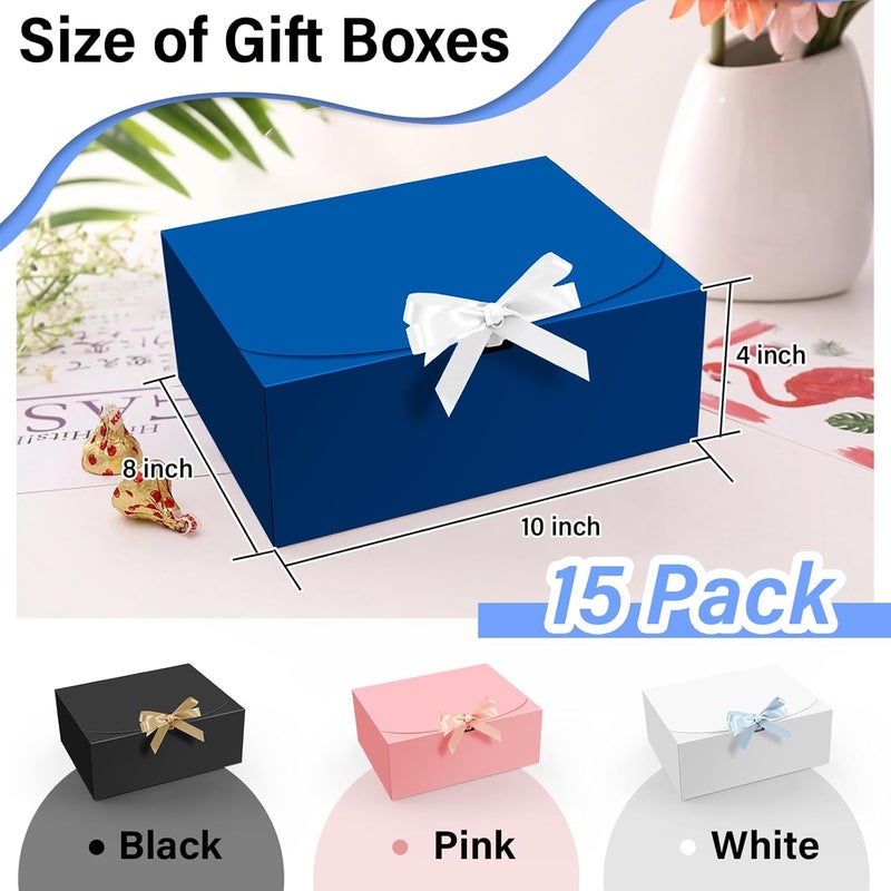 PEKGRIL 15 PCs Gift Boxes with Lids, Blue 10X8X4 Inch Gift Boxes, Bridesmaid Proposal Box with Ribbon, Kraft Paper Boxes for Wedding, Packaging, Present, Birthday, Christmas, Party - Image 3