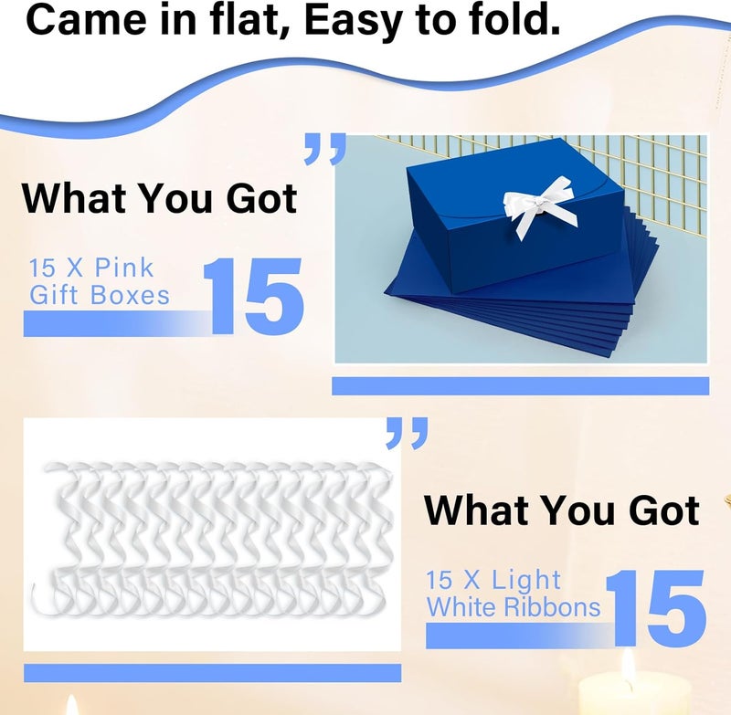 PEKGRIL 15 PCs Gift Boxes with Lids, Blue 10X8X4 Inch Gift Boxes, Bridesmaid Proposal Box with Ribbon, Kraft Paper Boxes for Wedding, Packaging, Present, Birthday, Christmas, Party - Image 5