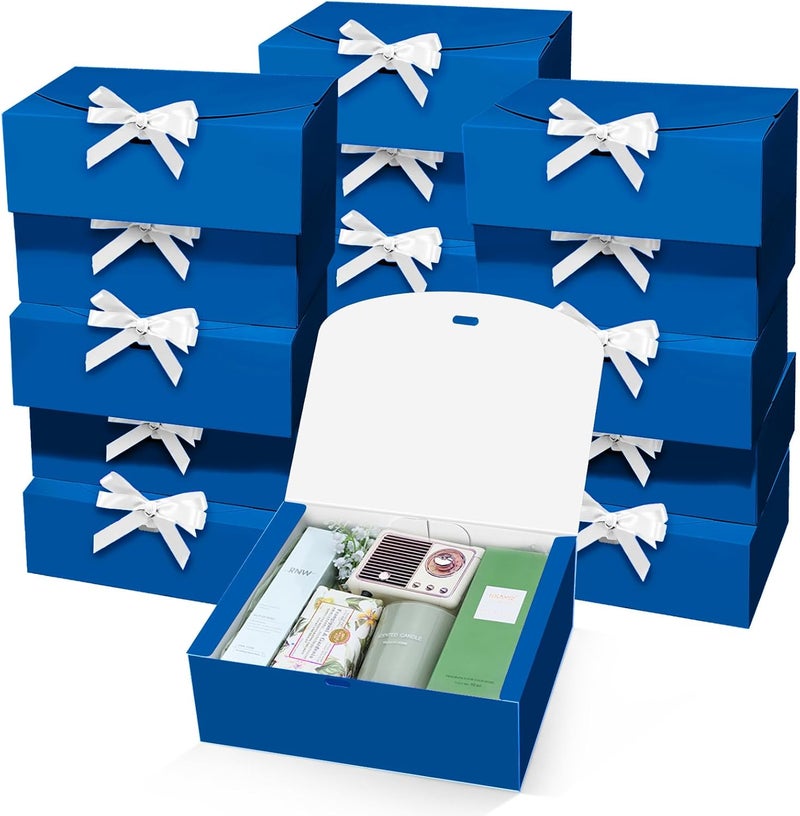 PEKGRIL 15 PCs Gift Boxes with Lids, Blue 10X8X4 Inch Gift Boxes, Bridesmaid Proposal Box with Ribbon, Kraft Paper Boxes for Wedding, Packaging, Present, Birthday, Christmas, Party - Image 1