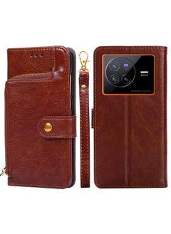 For vivo X80 China Zipper Bag Leather Phone Case(Brown)