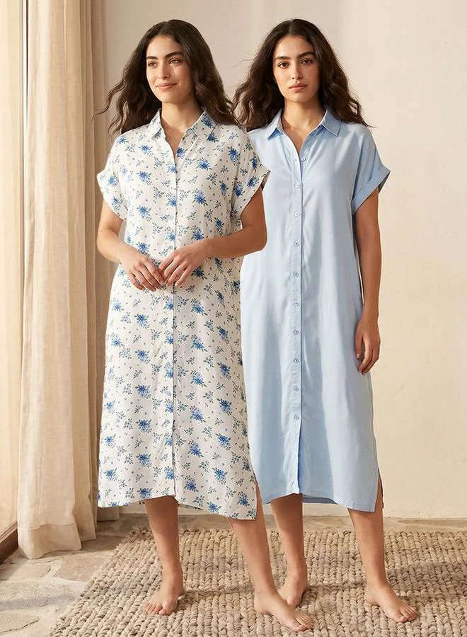 Splash FAV Set of 2   Sleepshirt Short Sleeve Roll Up Cuff Viscose