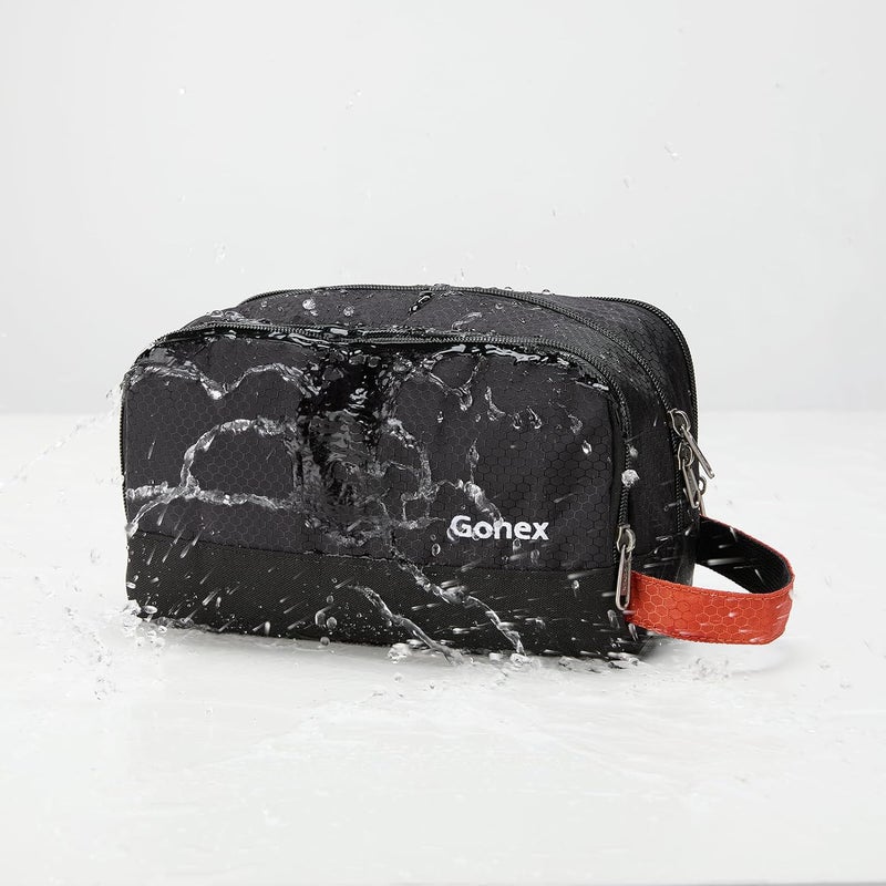 Gonex Travel Toiletry Bag Nylon, Toiletries Kit Shaving Bag Toiletry Organizer Black & Orange - Image 2