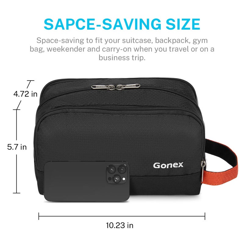 Gonex Travel Toiletry Bag Nylon, Toiletries Kit Shaving Bag Toiletry Organizer Black & Orange - Image 5