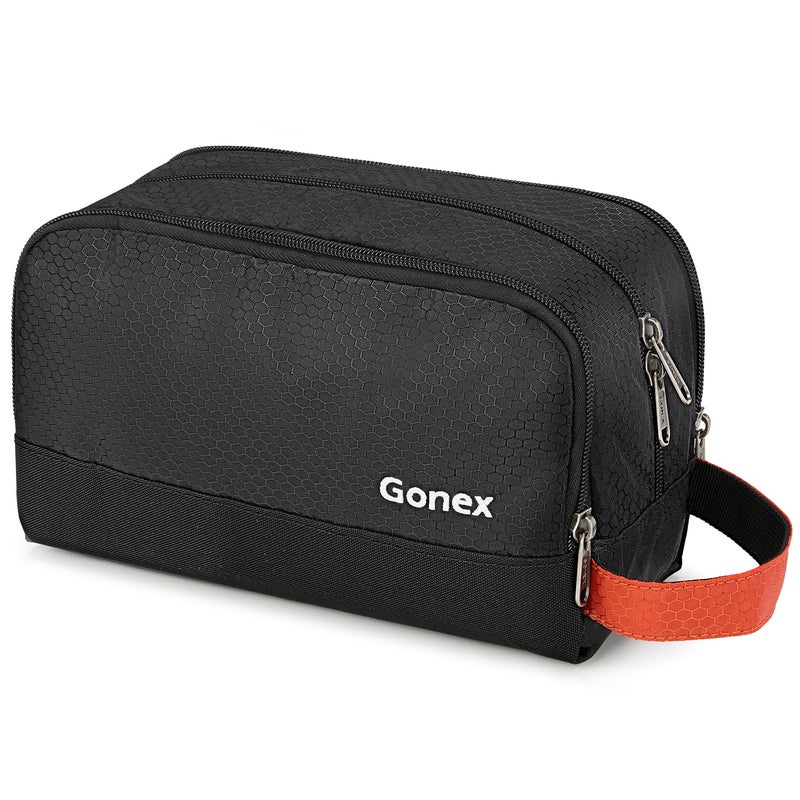 Gonex Travel Toiletry Bag Nylon, Toiletries Kit Shaving Bag Toiletry Organizer Black & Orange - Image 1