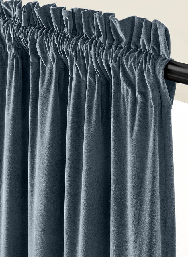 Lazzzy Blue Velvet Blackout Curtain Thermal Insulated 108 Inch Extra Long for Bedroom Living Room Darkening Drapes Soft Luxury Velvet Curtain Rod Pocket (1 Panel) Dark Slate - Image 2