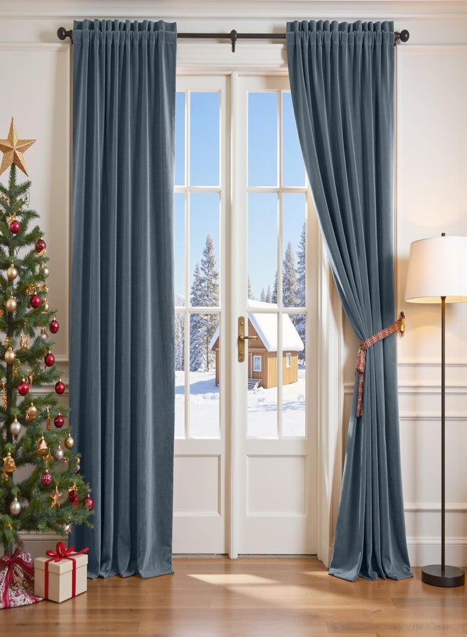 Lazzzy Blue Velvet Blackout Curtain Thermal Insulated 108 Inch Extra Long for Bedroom Living Room Darkening Drapes Soft Luxury Velvet Curtain Rod Pocket (1 Panel) Dark Slate - Image 1