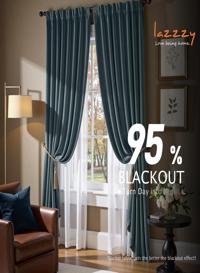 Lazzzy Blue Velvet Blackout Curtain Thermal Insulated 108 Inch Extra Long for Bedroom Living Room Darkening Drapes Soft Luxury Velvet Curtain Rod Pocket (1 Panel) Dark Slate - Image 5