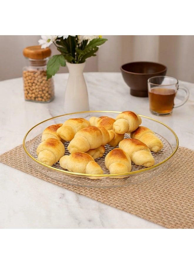 Luxury Round Acrylic Multi-Purpose Serving Tray 30 cm – Transparent Textured Decorative Serving Tray with Elegant Gold Rim, Durable PET + PP Material, Ideal for Desserts, Drinks, Snacks and Home Decoration with Modern Luxury Style - Image 2