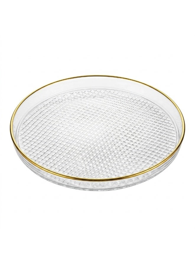 Luxury Round Acrylic Multi-Purpose Serving Tray 30 cm – Transparent Textured Decorative Serving Tray with Elegant Gold Rim, Durable PET + PP Material, Ideal for Desserts, Drinks, Snacks and Home Decoration with Modern Luxury Style - Image 3