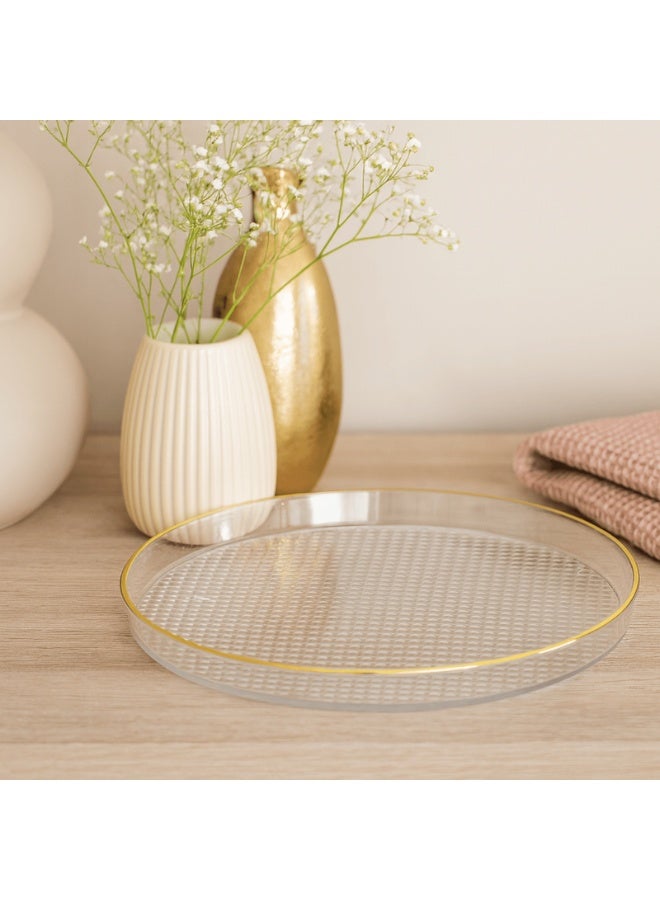 Luxury Round Acrylic Multi-Purpose Serving Tray 30 cm – Transparent Textured Decorative Serving Tray with Elegant Gold Rim, Durable PET + PP Material, Ideal for Desserts, Drinks, Snacks and Home Decoration with Modern Luxury Style - Image 5