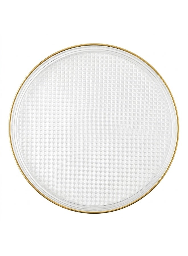 Luxury Round Acrylic Multi-Purpose Serving Tray 30 cm – Transparent Textured Decorative Serving Tray with Elegant Gold Rim, Durable PET + PP Material, Ideal for Desserts, Drinks, Snacks and Home Decoration with Modern Luxury Style - Image 4