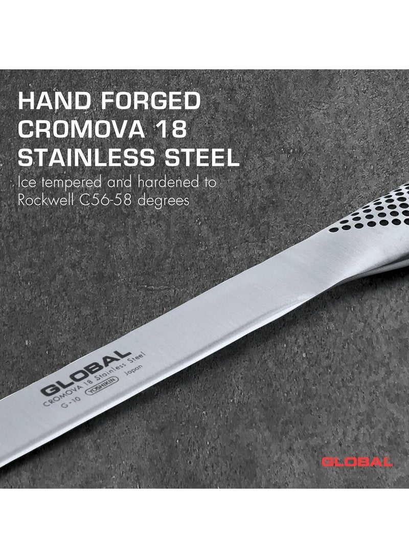 Global Salmon Slicer 31 Cm. Stainless Steel. Ergonomic Dimpled Handles Ensures Safe Grip. Perfectly Balanced. Handcrafted In Japan. - Image 2