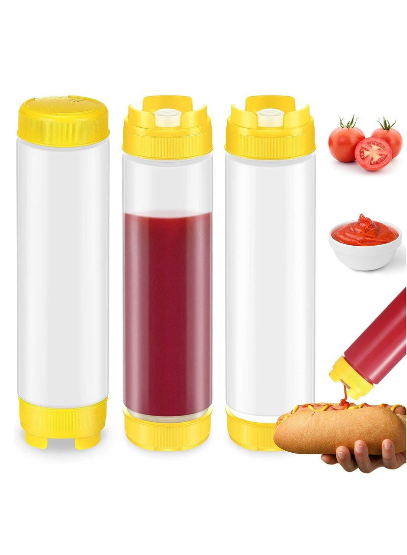 Oasisgalore 3 Pcs 16 oz Inverted Plastic Squeeze Bottles, Condiment Squeeze Bottle for Restaurants (Yellow)  - Image 1