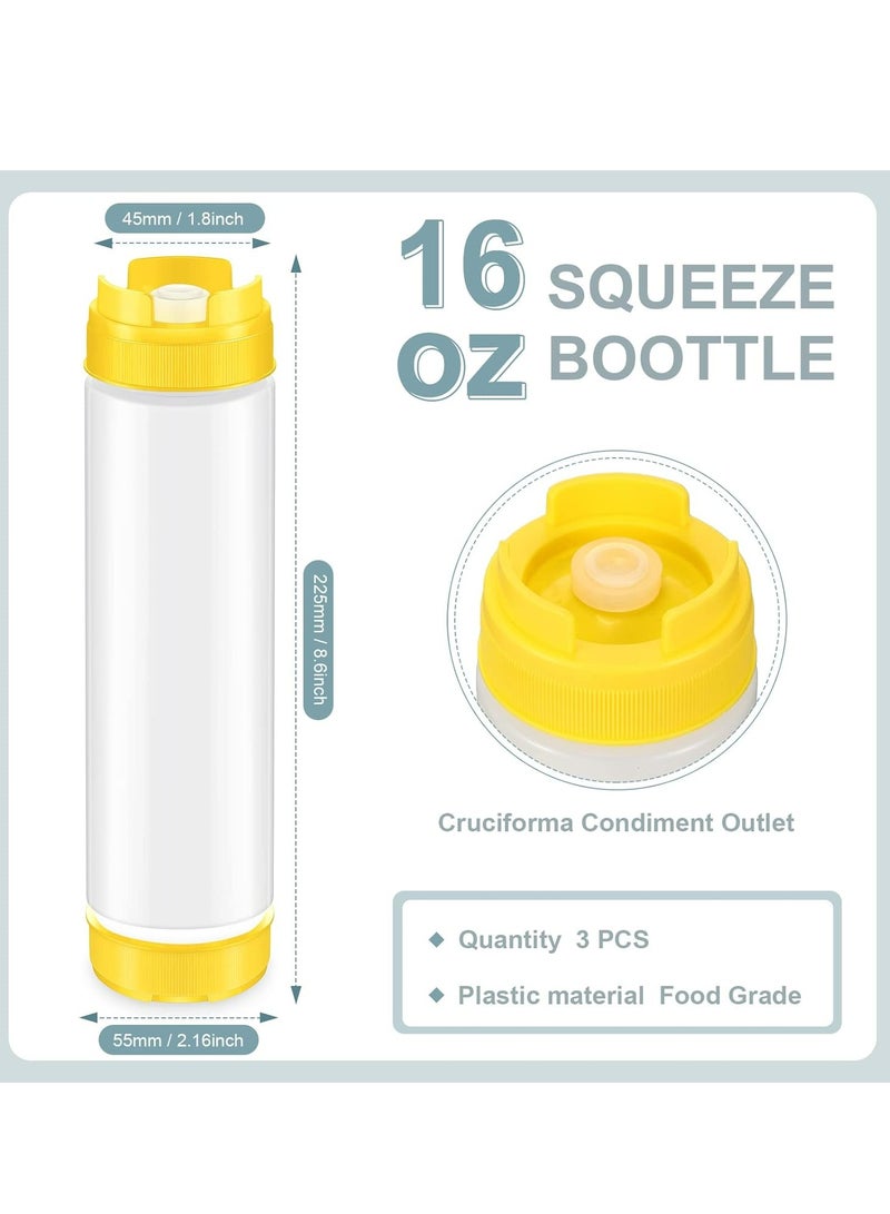 Oasisgalore 3 Pcs 16 oz Inverted Plastic Squeeze Bottles, Condiment Squeeze Bottle for Restaurants (Yellow)  - Image 2