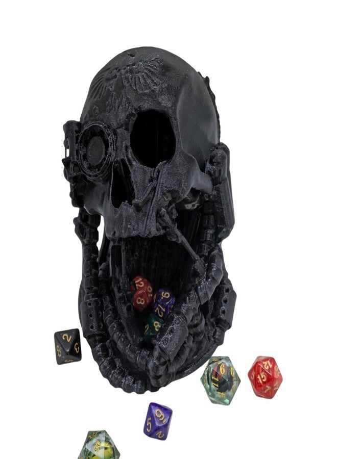 XJPONGC Mechanical Skull Dice Tower Dungeons and Dragons RPG abletop Roleplaying Game Jail D&D (Random 7PCS D20 Dice Set Included) Black - Image 4