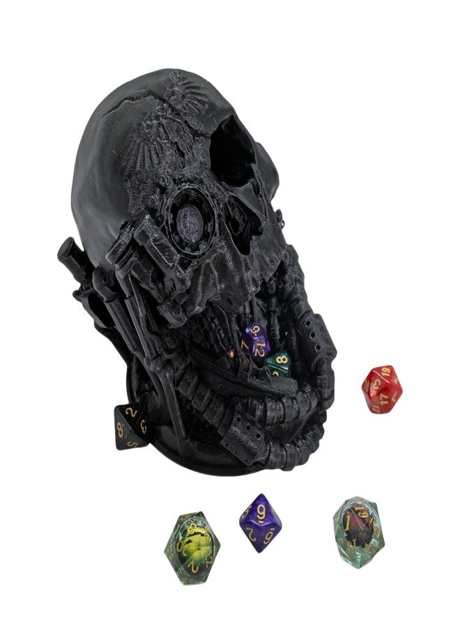 XJPONGC Mechanical Skull Dice Tower Dungeons and Dragons RPG abletop Roleplaying Game Jail D&D (Random 7PCS D20 Dice Set Included) Black - Image 5