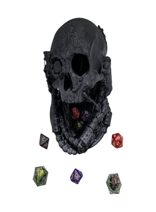 XJPONGC Mechanical Skull Dice Tower Dungeons and Dragons RPG abletop Roleplaying Game Jail D&D (Random 7PCS D20 Dice Set Included) Black - Image 3