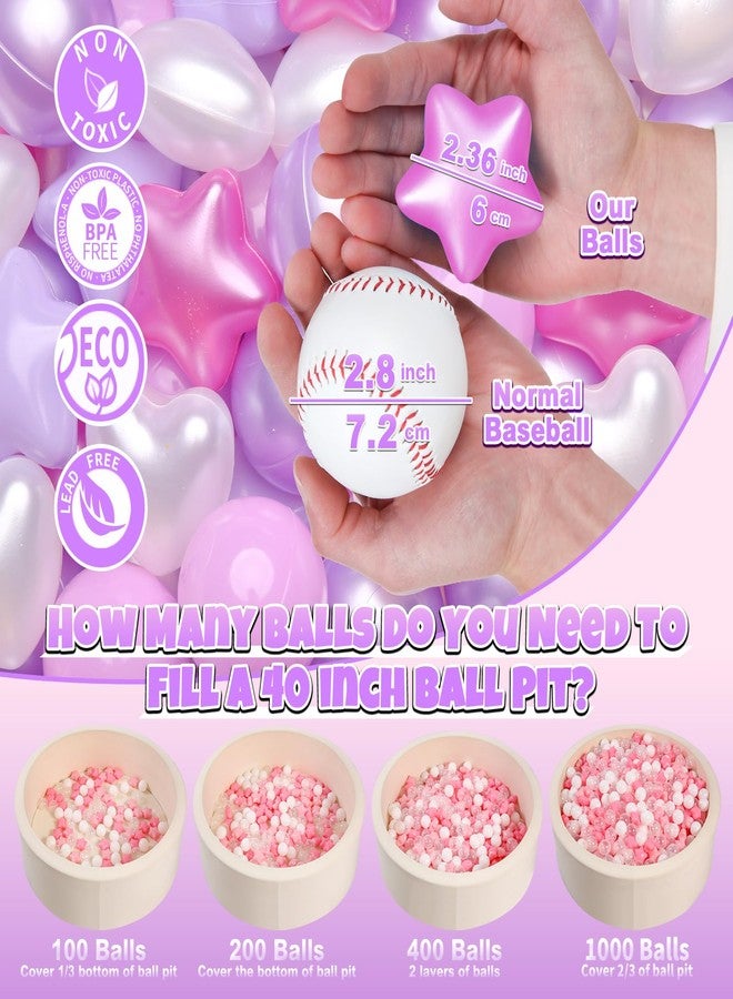 GOGOSO Ball Pit Balls,Plastics Balls for Ball Pit, Stars Hearts Shape for PastelBall for Toddlers Kids, Pear Pink Purple White, 50pcs - Image 2