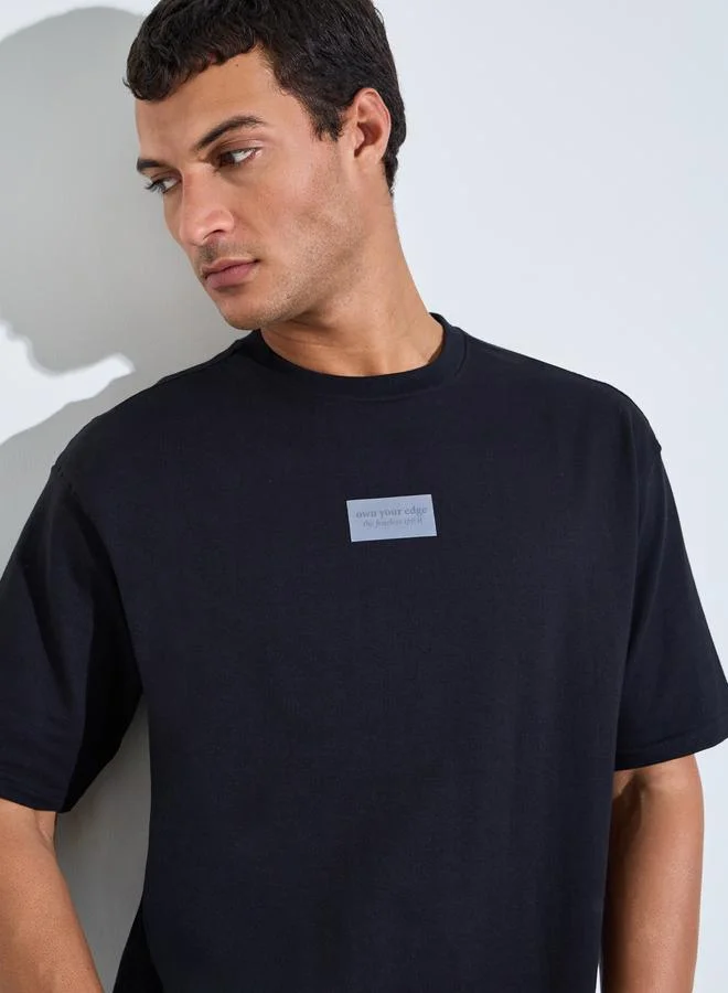 Styli Men Black Oversized Crew Neck Terry T-Shirt