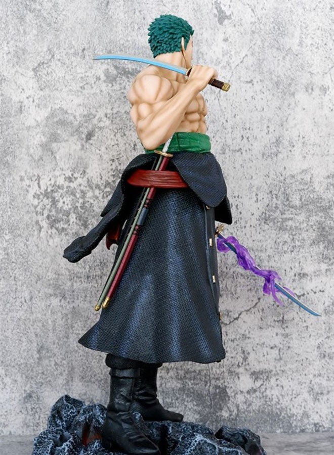HALAMODO One Piece Standing Zoro With Sword Action Figure Model , With 5 Interchangeable Head Anime Collectible , Trendy Anime Statue Toy, Desktop Decor Figure Model Toy , Office Decor Figure , Car Ornament, Birthday Gift For Kids Boys and Girls, For Commemoration, Collection and Display, Black/Green/Beige , Giant 50 cm - Image 2