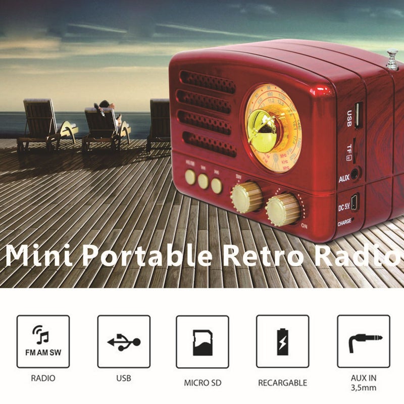 Portable Vintage Radio: Coffee, 3W Magnetic Speaker, DSP Chip, 270º Tuner - Supports TF Card Up to 32GB, BT & AUX, MP3 Player Function for Home Outdoor Use - Image 4