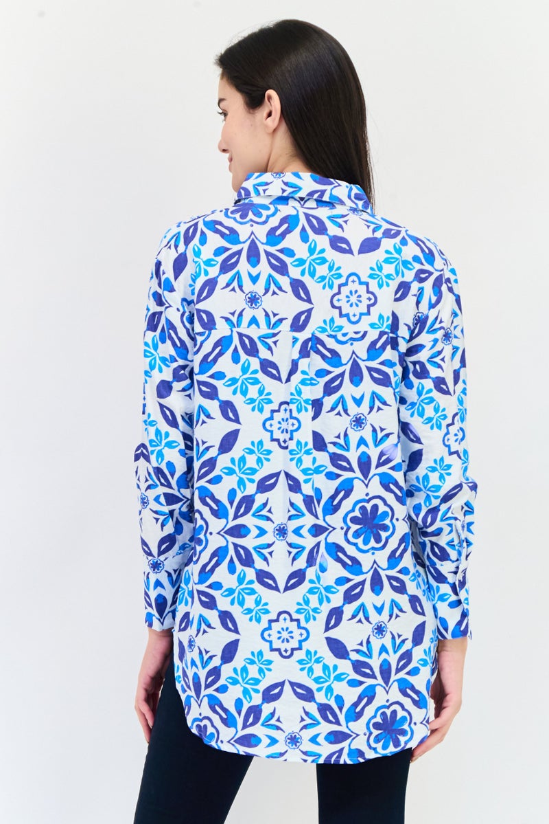 bebe Women Regular Fit Long Sleeve Floral Print Casual Shirts, Multicolor  - Image 3