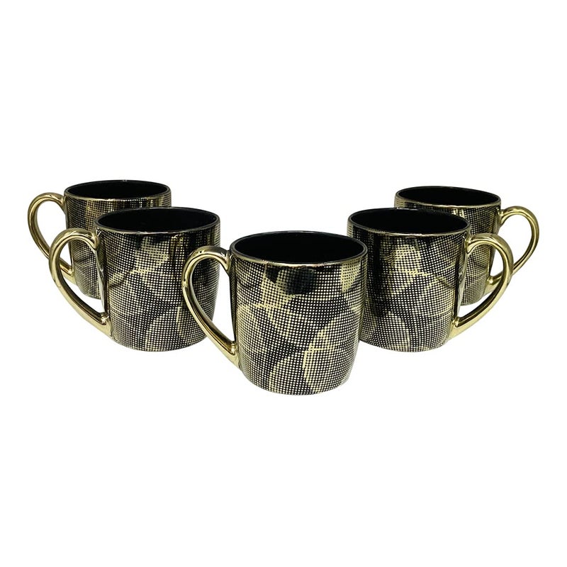 LVOOK Bone China Black Gold Tea Cup and Mugs Set for HomeBed Tea Gifts Pack of 6 Black Gold 200ML by HomeCart - Image 1