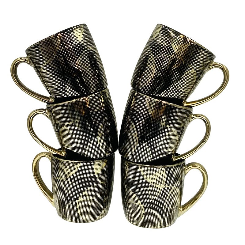 LVOOK Bone China Black Gold Tea Cup and Mugs Set for HomeBed Tea Gifts Pack of 6 Black Gold 200ML by HomeCart - Image 2