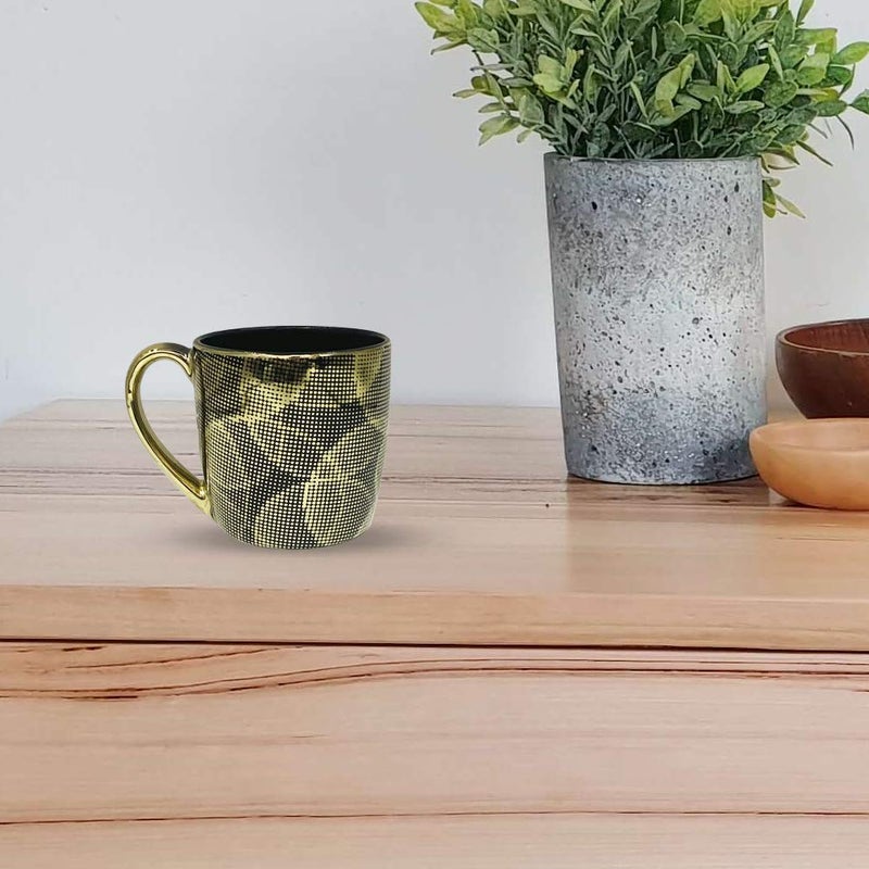 LVOOK Bone China Black Gold Tea Cup and Mugs Set for HomeBed Tea Gifts Pack of 6 Black Gold 200ML by HomeCart - Image 4