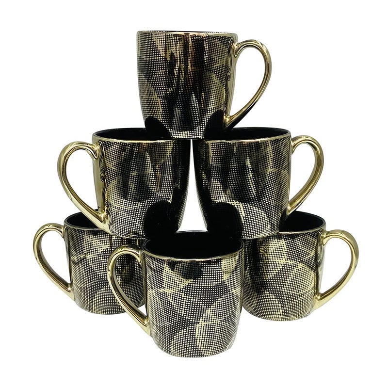 LVOOK Bone China Black Gold Tea Cup and Mugs Set for HomeBed Tea Gifts Pack of 6 Black Gold 200ML by HomeCart - Image 3