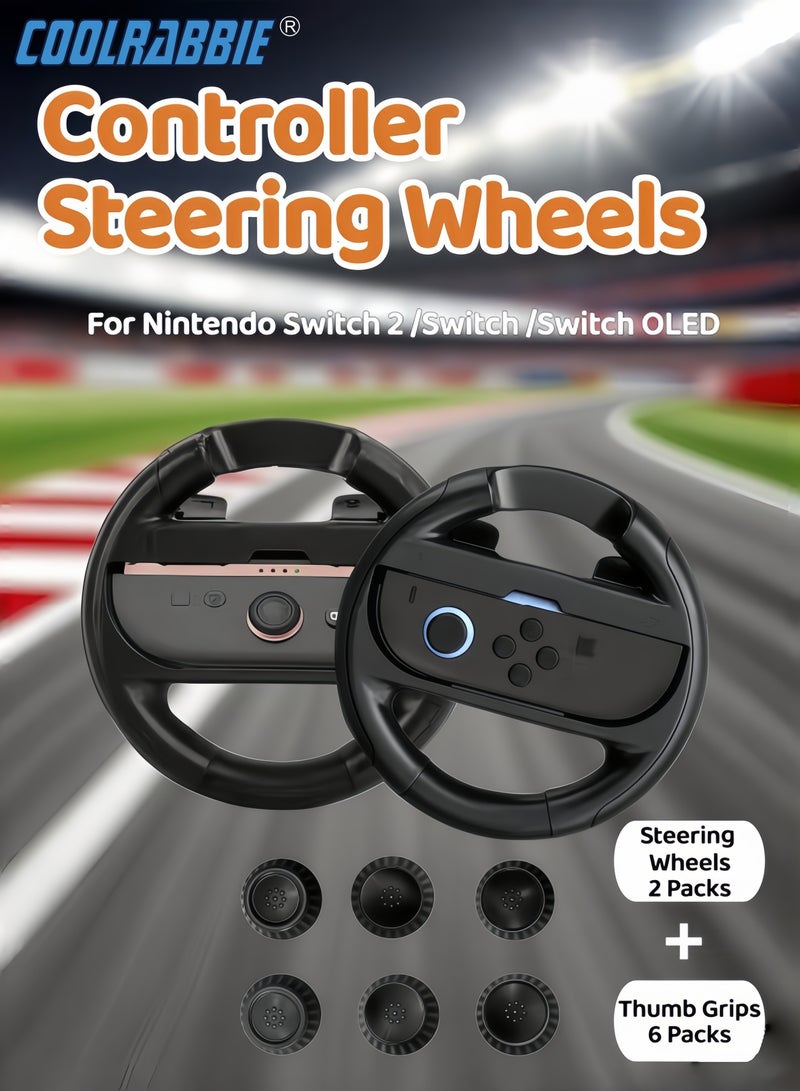 CoolRabbie Steering Wheel for Nintendo Switch 2/1 Joy-Con, Racing Wheel Compatible with NS2/NS/OLED for Mario Kart World 2025, with 6 Pcs Thumb Grip Caps for Joy-Con 2 Controllers - Image 1