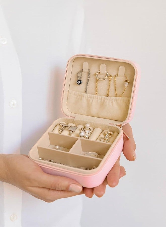 SADMAX Mini Jewellery Travel Case, PU Leather Small Jewelry Organizer Box with Zipper, Portable Necklace Earrings Rings Holder with Dividers for Women – Perfect for Travel & Home Storage - Image 3
