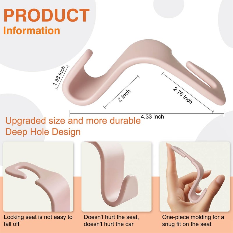 KULOLO Car Seat Hooks & Purse Holder - 4 Pack Boxed,55 lb Heavy Duty,Eco PP Car Hooks for Purse/Bag/Baby Gear/Gym Bag/Groceries/Cup/,Fits 0.32-0.55â€Car Headrest Rods (Pink) - Image 2
