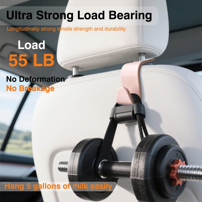 KULOLO Car Seat Hooks & Purse Holder - 4 Pack Boxed,55 lb Heavy Duty,Eco PP Car Hooks for Purse/Bag/Baby Gear/Gym Bag/Groceries/Cup/,Fits 0.32-0.55â€Car Headrest Rods (Pink) - Image 5