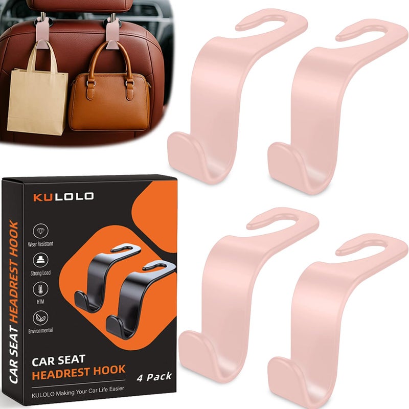 KULOLO Car Seat Hooks & Purse Holder - 4 Pack Boxed,55 lb Heavy Duty,Eco PP Car Hooks for Purse/Bag/Baby Gear/Gym Bag/Groceries/Cup/,Fits 0.32-0.55â€Car Headrest Rods (Pink) - Image 1