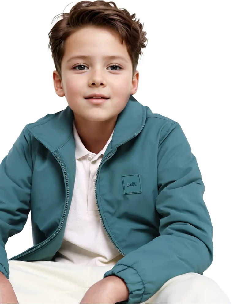 رير ونز Rare Ones Kids Roston Green Polyester Full Sleeve Solid Jacket