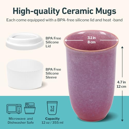 NOVA CERAMICS Coffee Travel Mug – Cup Holder Friendly Travel Mug– Microwave & Dishwasher Safe White & Purple Tumbler - Coffee Mug Fits In Cup Holder – 12oz – Astral Bloom - Image 3