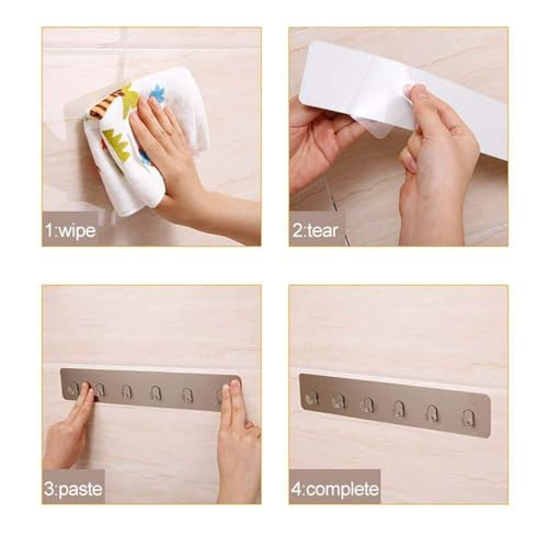 DENSITY COLLECTION Self Adhesive Wall Mounted Strip with 6 Wall Hooks Utility Waterproof and Oil proof Nail Free Heavy Duty Wall Hook and Ceiling Hanger Clothing Load Capacity 10 Kg (2 Pcs) - Image 5