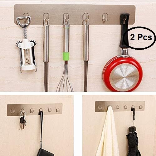 DENSITY COLLECTION Self Adhesive Wall Mounted Strip with 6 Wall Hooks Utility Waterproof and Oil proof Nail Free Heavy Duty Wall Hook and Ceiling Hanger Clothing Load Capacity 10 Kg (2 Pcs) - Image 3