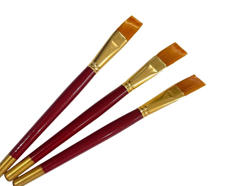 POLO فرش مسطحة من الشعر الصناعي 11 | عبوة من 3 | مجموعة فرش طلاء حافة دقيقة ممتازة للأكريليك، والألوان المائية، وطلاء الزيت | شعيرات ناعمة لضربات سلسة ودقيقة - Image 1