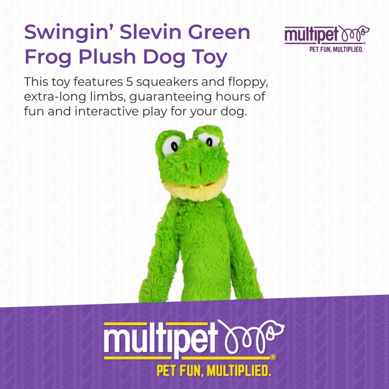 Multipet Swingin' Slevin Frog Dog Plush Toy - Squeaky Toys for All Dogs - Extra Soft Plush - Stuffed Animal for Cuddling & Playing - Cute Dog Pet Toy (27”, Green, 5 Squeakers) - Image 2