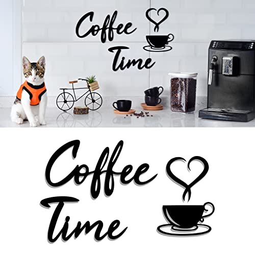 4eN Coffee Time Wall Sign – Modern MDF Wooden Wall Decor for Kitchen & Coffee Bar – Stylish Cafe & Coffee Corner Decoration-4 Pieces - Image 1