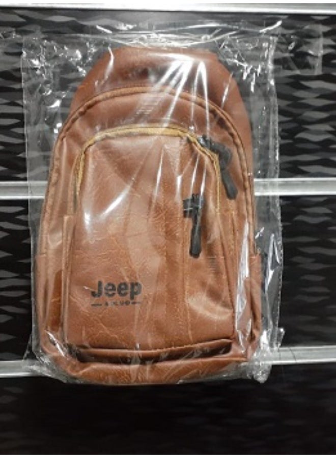 Jeep Lightweight and practical faux leather bag with 3 zippers - suitable for crossbody and shoulder use, in a tan color.