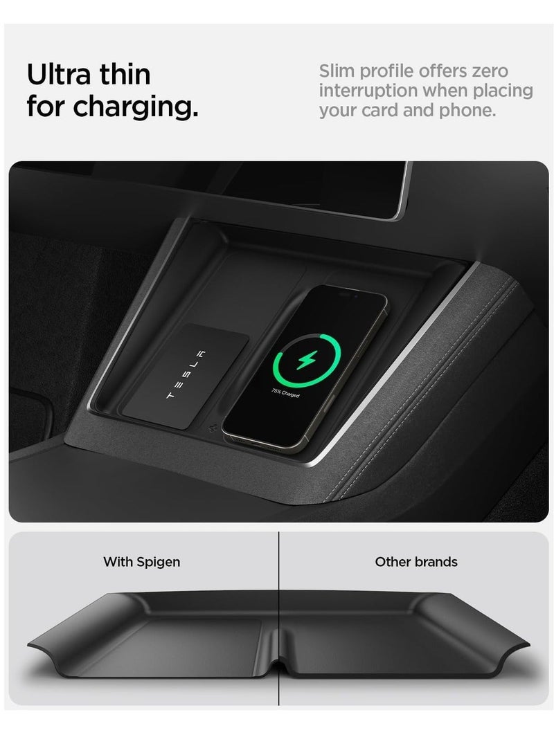 سبايجن قاعدة شحن لاسلكي فائقة النحافة من Spigen لسيارة Tesla Model Y Juniper (2026/2025) [شحن بدون عوائق] غطاء حماية من السيليكون - أسود - Image 3