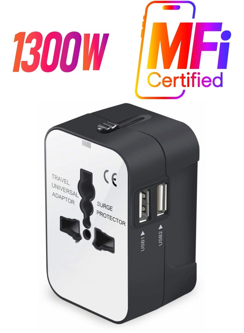 Excefore Travel Adapter, Worldwide All in One Universal Travel Adaptor Wall AC Power Plug Adapter Wall Charger with Dual USB Charging Ports for Cell Phone Laptop  - Image 1