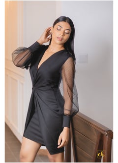 CH Glamstore Front Twist Figure Hugging Bodycon Dress with Illusion Sleeves  - Image 2