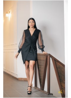 CH Glamstore Front Twist Figure Hugging Bodycon Dress with Illusion Sleeves  - Image 3