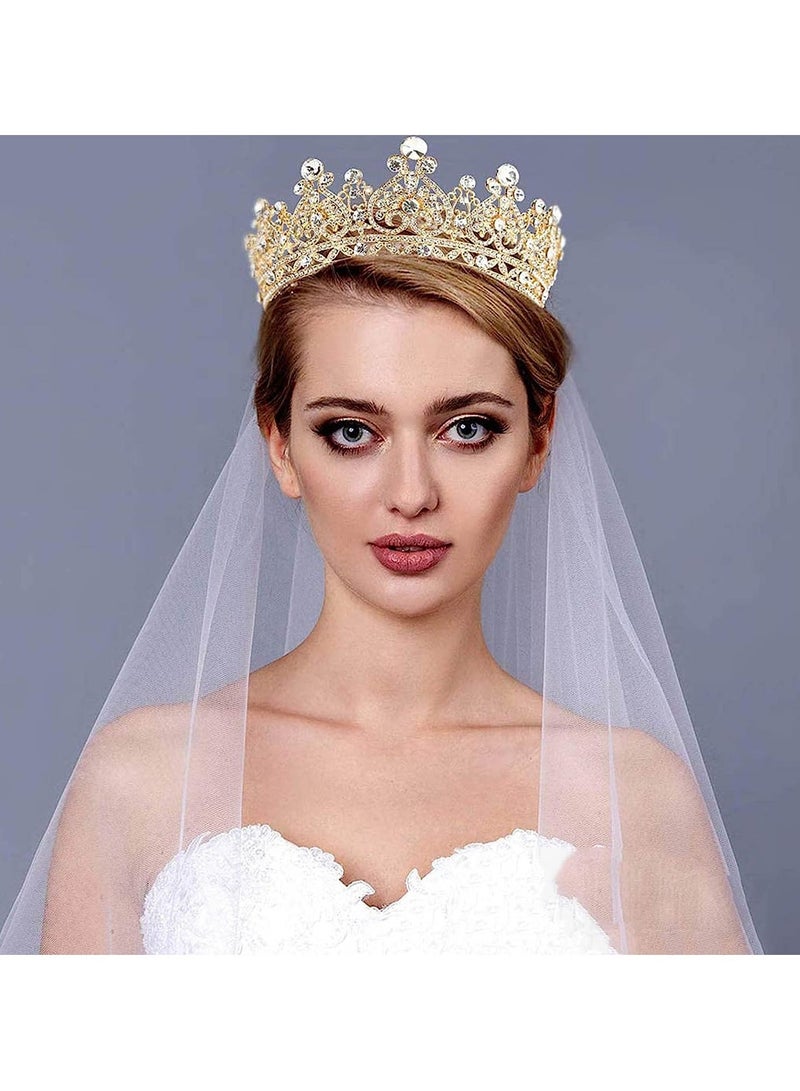 تاج تيارا، تاج عيد ميلاد كريستالي، تاج ملكة، تاج زفاف باروكي، تاج عروس كريستالي ذهبي، إكسسوارات شعر مرصعة بالأحجار الكريمة للنساء والفتيات لحفلات المسابقات (ذهبي) - Image 5